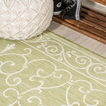 Charleston Vintage Filigree Textured Weave Indoor/outdoor Round Rug